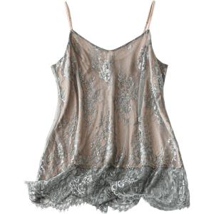 image:imageMakeMeChic Womens Plus Size Floral Lace Tank Tops Spaghetti Strap Basic V Neck Cami TopsGrey