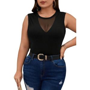 image:imageMakeMeChic Womens Plus Size Mesh Sheer Sleeveless Tank Top Sexy Round Neck Summer Casual TopsBlack