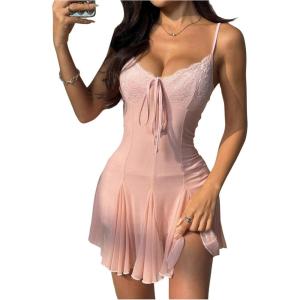 image:imageMakeMeChic Womens Plus Size Summer Mini Dress Cheetah Print Ruffle A Line Floral Lace Vintage Short DressesPink