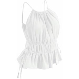 image:imageMakeMeChic Womens Ruched Halter Tops Drawstring Side Ruffle Workout Tank Top ShirtWhite
