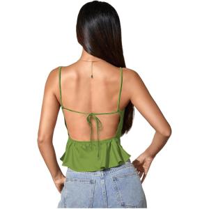 image:imageMakeMeChic Womens Satin Silk Cheetah Print Tank Top Tie Open Back Going Out Crop TopsLime Green