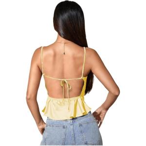 image:imageMakeMeChic Womens Satin Silk Cheetah Print Tank Top Tie Open Back Going Out Crop TopsYellow