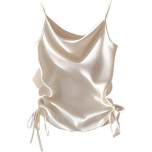 image:imageMakeMeChic Womens Satin Tops Ruched Tie Side Elegant Tank Tops Valentines Day OutfitApricot