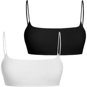image:imageMakeMeChic Womens Square Neck Sports Bra Spaghetti Strap Wireless Square Back Workout Bra Crop TopsMulticolor