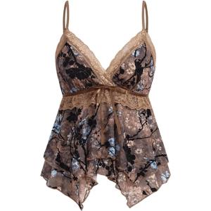 image:imageMakeMeChic Womens Summer Lace Tops Sleeveless Babydoll V Neck Peplum Camisole Going Out TopsMulticolor