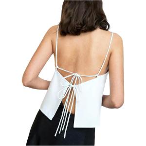 image:imageMakeMeChic Womens Tie Open Back Camisole Tops Backless Sleeveless Casual Crop Tops TrendyWhite