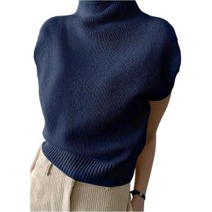 image:imageMakeMeChic Womens Turtleneck Sweater Vest Mock Neck Cap Sleeve Summer Knit Tops Pullover SweatersBlue
