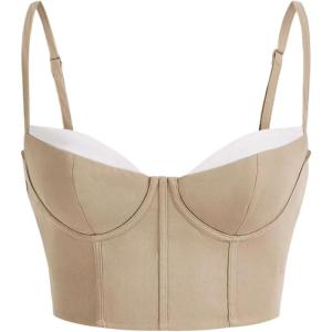 image:imageMakeMeChic Womens Y2K Crop Tops Color Block Corset Spaghetti Strap Going Out Cami TopsKhaki