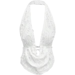 image:imageMakeMeChic Womens Y2k Rave Halter Tops Ripped Backless V Neck Tie Back Sexy TopWhite