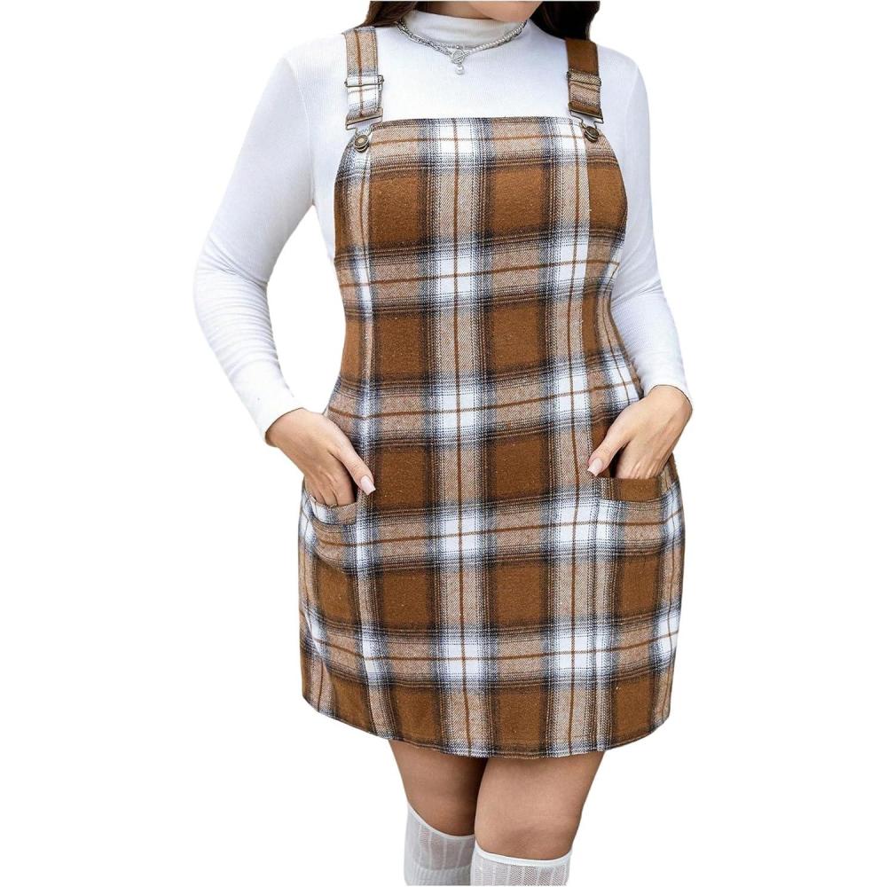 image:imageMakeMeChic Womens Plus Size Christmas Overall Dress Leopard Print Pinafore Adjustable Strap Short DressMulticolor a