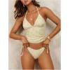 image:imageMAKEMECHIC Womens Floral Tankini Swimsuit Halter Tie Side Thong 2 Piece Bathing SuitYellow