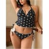 image:imageMAKEMECHIC Womens Plus Size 2 Piece Tankini Swimsuits Polka Dots Halter High Cut Bathing SuitBlack