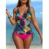 image:imageMAKEMECHIC Womens Ruched Tankini Swimsuits Tropical Print Wrap Tummy Control 2 Piece Bathing SuitMulticolor