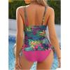 image:imageMAKEMECHIC Womens Ruched Tankini Swimsuits Tropical Print Wrap Tummy Control 2 Piece Bathing SuitMulticolor