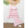 image:imageMAKEMECHIC Womens Summer Beach 2 Piece Tankini Sets Halter Drawstring Swimsuits Ruched Modest Bathing SuitsPink