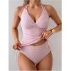 image:imageMAKEMECHIC Womens Summer Beach 2 Piece Tankini Sets Halter Drawstring Swimsuits Ruched Modest Bathing SuitsPink