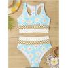 image:imageMAKEMECHIC Womens Tankini Swimsuits 2 Piece Floral Checkered High Waisted Bikini Bathing SuitBlue