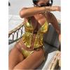 image:imageMakeMeChic Womens 2 Piece Beach Tankini Sets Metallic Halter Beaded Ruched Cheeky Summer SwimsuitsGold