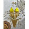 image:imageMakeMeChic Womens 2 Piece Beach Tankini Sets Metallic Halter Beaded Ruched Cheeky Summer SwimsuitsGold