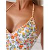 image:imageMakeMeChic Womens 2 Piece Tankini Set Lemon Print Halter High Cut Summer SwimsuitsMulticolor
