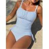 image:imageMakeMeChic Womens 2 Piece Tankini Set Striped Ruched Drawstring Tummy Control Bathing SuitsStriped Blue