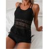 image:imageMakeMeChic Womens 2 Piece Tankini Sets Crochet Hollow Out Criss Cross Boyshorts Bathing SuitBlack