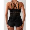 image:imageMakeMeChic Womens 2 Piece Tankini Sets Crochet Hollow Out Criss Cross Boyshorts Bathing SuitBlack