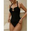 image:imageMakeMeChic Womens 2 Piece Tankini Sets Metallic 3D Floral Halter Tie Backless Summer Beach SwimsuitBlack