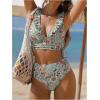 image:imageMakeMeChic Womens 2 Piece Tankini Swimsuits Boho Floral High Waisted Tummy Control Bathing SuitCadet Blue