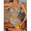 image:imageMakeMeChic Womens 2 Piece Tankini Swimsuits Boho Floral High Waisted Tummy Control Bathing SuitCadet Blue