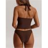 image:imageMakeMeChic Womens 2 Piece Tankini Swimsuits Starfish Halter Draped Tie Backless Cheeky Summer Beach ClothingBrown