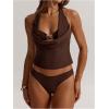 image:imageMakeMeChic Womens 2 Piece Tankini Swimsuits Starfish Halter Draped Tie Backless Cheeky Summer Beach ClothingBrown