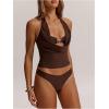 image:imageMakeMeChic Womens 2 Piece Tankini Swimsuits Starfish Halter Draped Tie Backless Cheeky Summer Beach ClothingBrown