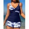 image:imageMakeMeChic Womens 2 Piece Tankini Swimsuits Tropical Wrap Tummy Control Swimsuits with ShortsBlue