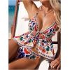 image:imageMakeMeChic Womens 2 Piece Tropical Tankini Swimsuits Floral Halter Tie Back Ruffle Bathing SuitsMulticolor