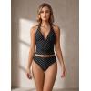 image:imageMakeMeChic Womens 3 Piece Summer Tankini Set Polka Dots Halter Tie Backless Swimsuit with Beach SkirtBlack and White