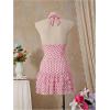 image:imageMakeMeChic Womens 3 Piece Summer Tankini Set Polka Dots Halter Tie Backless Swimsuit with Beach SkirtPink