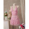 image:imageMakeMeChic Womens 3 Piece Summer Tankini Set Polka Dots Halter Tie Backless Swimsuit with Beach SkirtPink