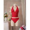 image:imageMakeMeChic Womens 3 Piece Summer Tankini Set Polka Dots Halter Tie Backless Swimsuit with Beach SkirtRed