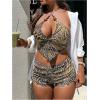 image:imageMakeMeChic Womens Cheetah Zebra Tankini Swimsuits Halter Beaded Beach Vacation Two Piece Bathing SuitsMulticolor