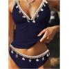 image:imageMakeMeChic Womens Cute Tankini Swimsuits Y2K Halter Triangle Tie Backless Tummy Control Beach Bathing SuitBlue Solid