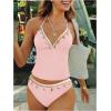 image:imageMakeMeChic Womens Cute Tankini Swimsuits Y2K Halter Triangle Tie Backless Tummy Control Beach Bathing SuitPink