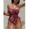 image:imageMakeMeChic Womens Floral Halter Tankini Swimsuits Ruched Open Back Thong Two Piece Bathing SuitsRed Violet