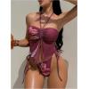 image:imageMakeMeChic Womens Floral Halter Tankini Swimsuits Ruched Open Back Thong Two Piece Bathing SuitsRed Violet