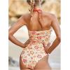 image:imageMakeMeChic Womens Floral Tankini Swimsuits Halter Criss Cross Tie Back 2 Piece Bathing SuitOrange