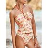 image:imageMakeMeChic Womens Floral Tankini Swimsuits Halter Criss Cross Tie Back 2 Piece Bathing SuitOrange