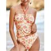 image:imageMakeMeChic Womens Floral Tankini Swimsuits Halter Criss Cross Tie Back 2 Piece Bathing SuitOrange