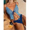 image:imageMakeMeChic Womens Gingham Tankini Sets Tie Front Ruffle Bikini Set High Cut Two Piece Swimsuit Floral Bathing SuitBlue