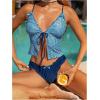 image:imageMakeMeChic Womens Gingham Tankini Sets Tie Front Ruffle Bikini Set High Cut Two Piece Swimsuit Floral Bathing SuitBlue
