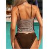 image:imageMakeMeChic Womens Gingham Tankini Sets Tie Front Ruffle Bikini Set High Cut Two Piece Swimsuit Floral Bathing SuitBrown